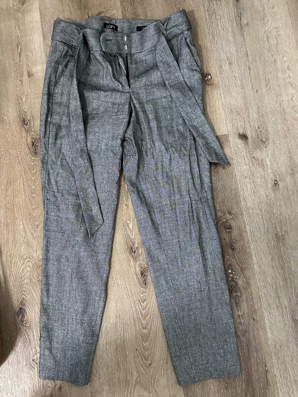 LOFT Gray Paperbag Waist Tie Pants